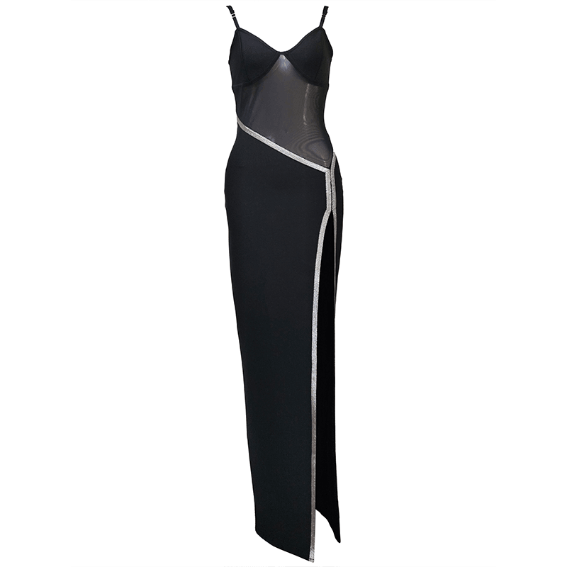 Contrast Trim Strappy Cutout High Slit Maxi Dress