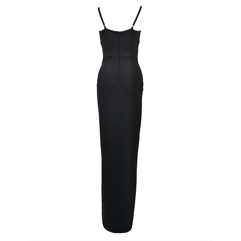 Contrast Trim Strappy Cutout High Slit Maxi Dress