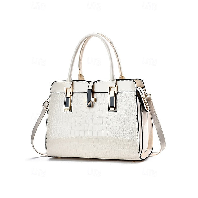 Faux - Croc Patent Handbag Leather Burgundy