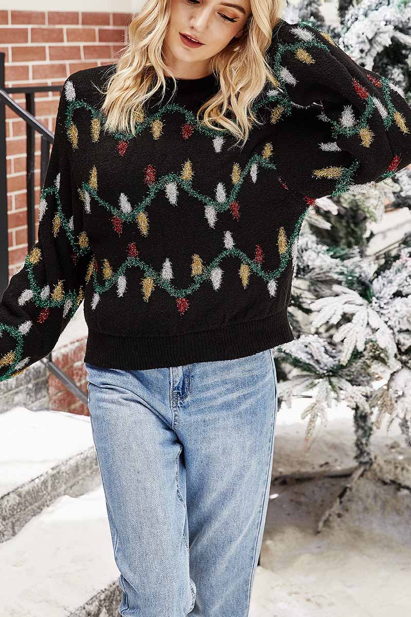 Florcoo Women's Striped Loose Round Neck Lantern Sweater