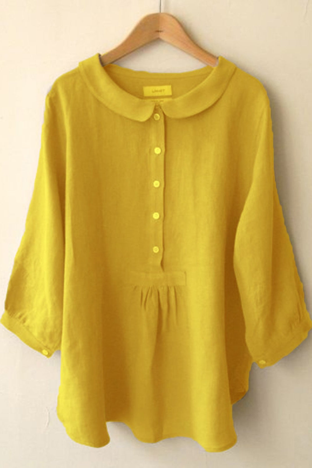 Peter Pan Collar Button Front Linen Look Blouse 6