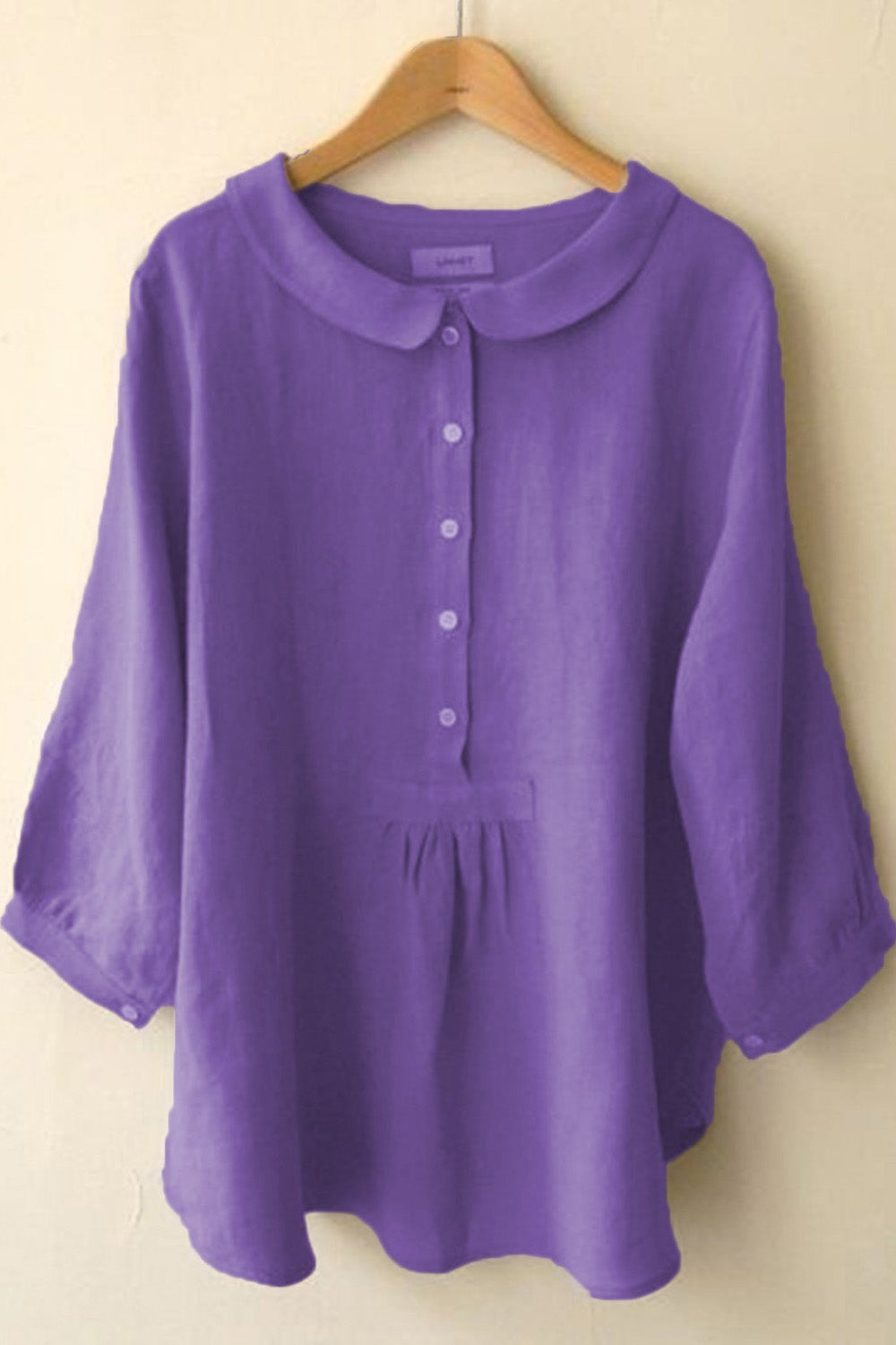 Peter Pan Collar Button Front Linen Look Blouse 4