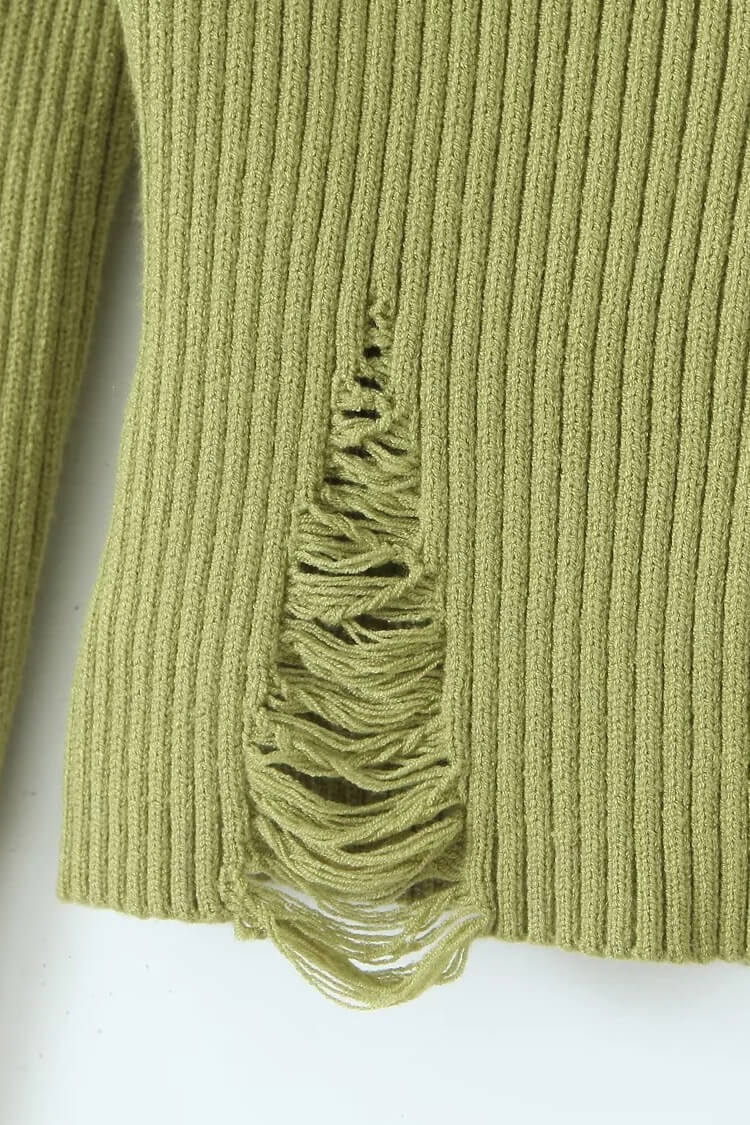 Chic Off Shoulder Distressed Crop Knit Sweater for Style