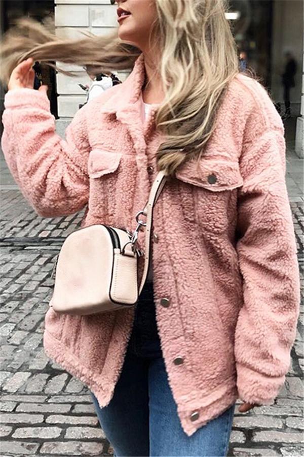 Trendy Pink Lamb Wool Fur Coat for Chic Winter Fashion