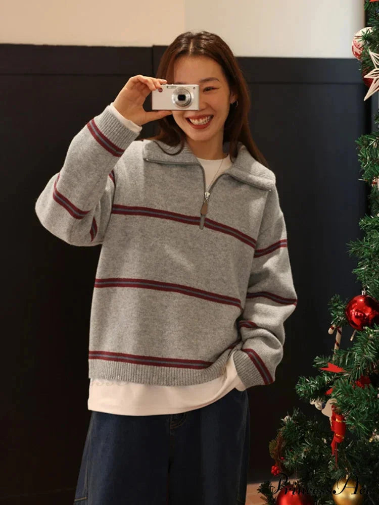 Striped Cozy Casual Comfortable Loose Warm Sweater 4