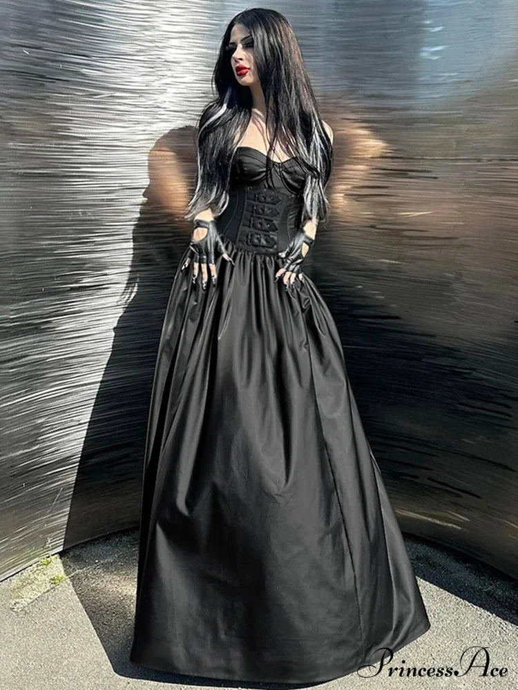 Tube Top Leather Buckle Vintage Backless Strapless Harajuku E-Girls 90s Streetwear Sexy Club Dress