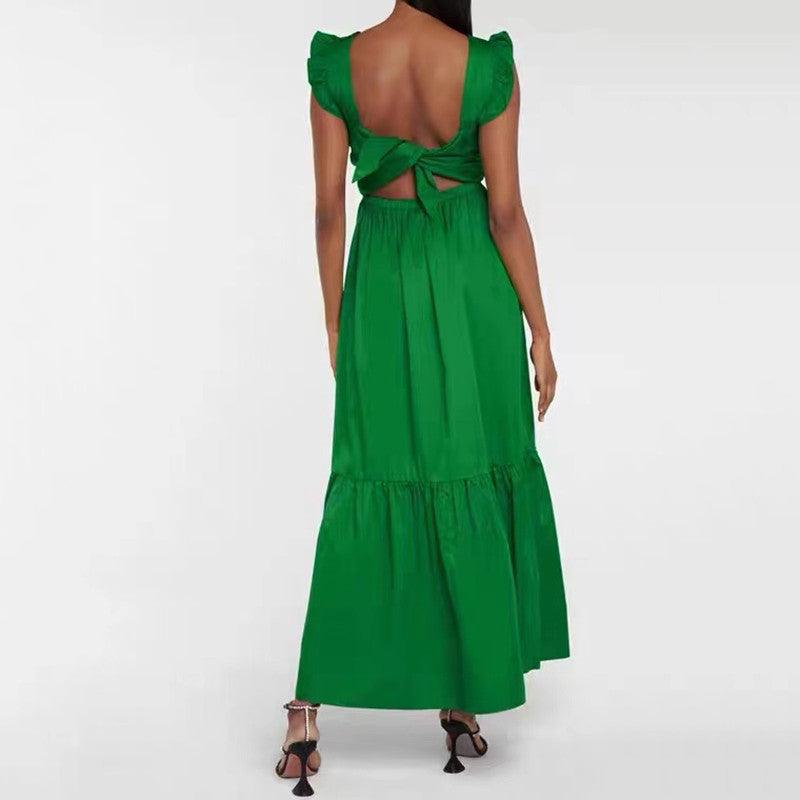 V-Neck Button Front Tiered Maxi Dress 3