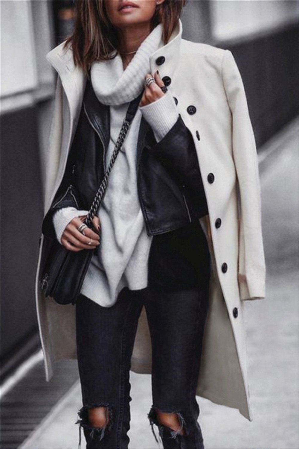 Elegant Turn-Down Collar Single Breasted Coat for All Occasions