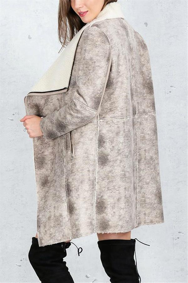 RadyRin Turn Down Collar Suede Lambswool Coat for Elegance