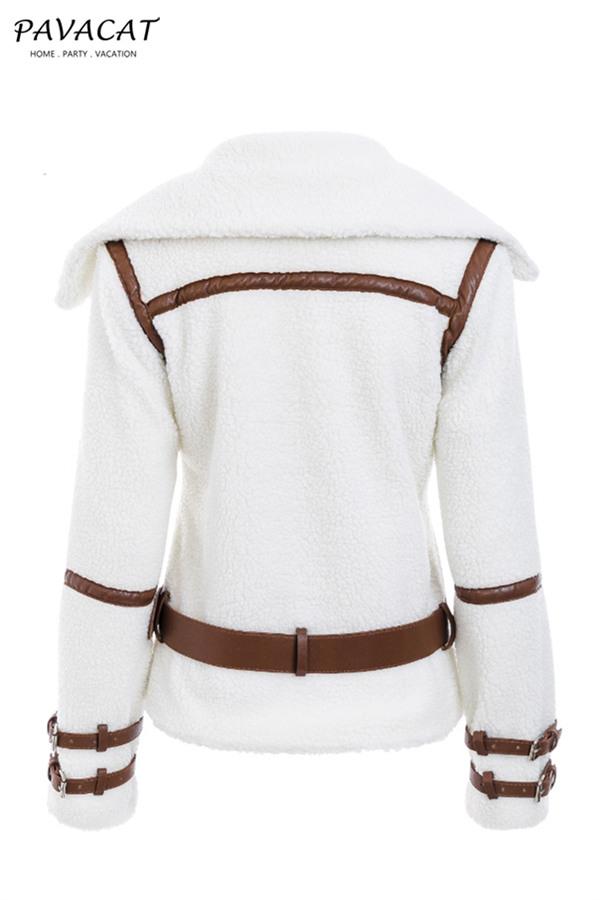 Shaggy Sash Jacket with Turndown Collar for Ultimate Style