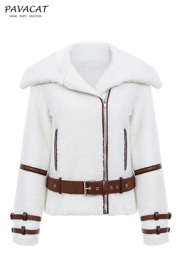 Shaggy Sash Jacket with Turndown Collar for Ultimate Style