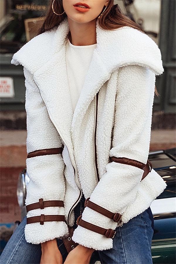 Sleek Turndown Collar Shaggy Parka Jacket for Stylish Warmth