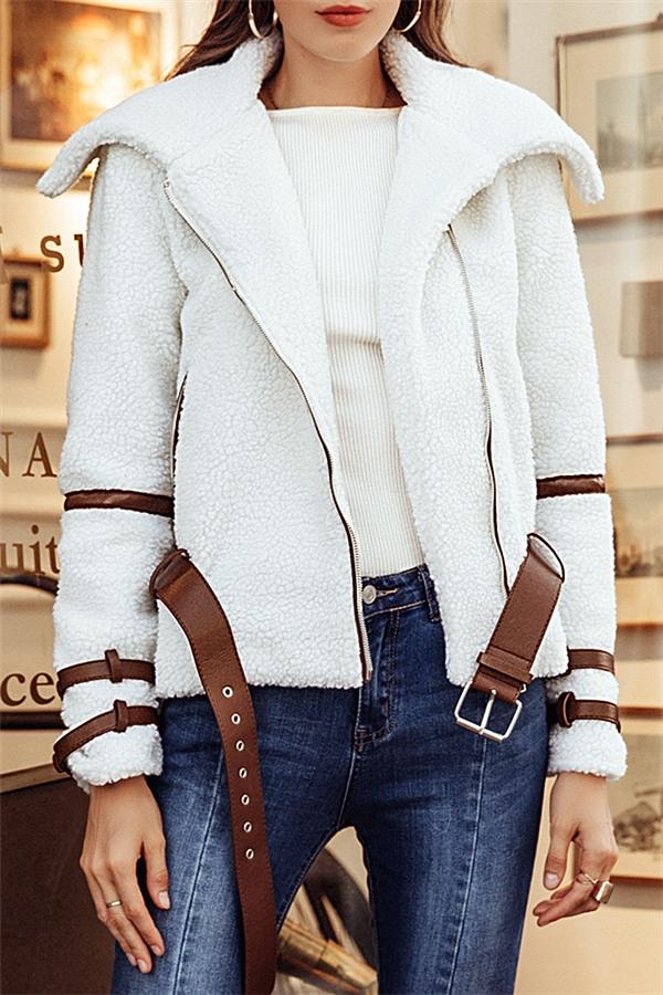 Sleek Turndown Collar Shaggy Parka Jacket for Stylish Warmth