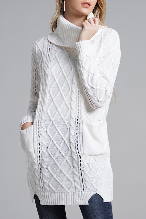 RadyRin Turtleneck Long Knit Sweater with Stylish Split Design