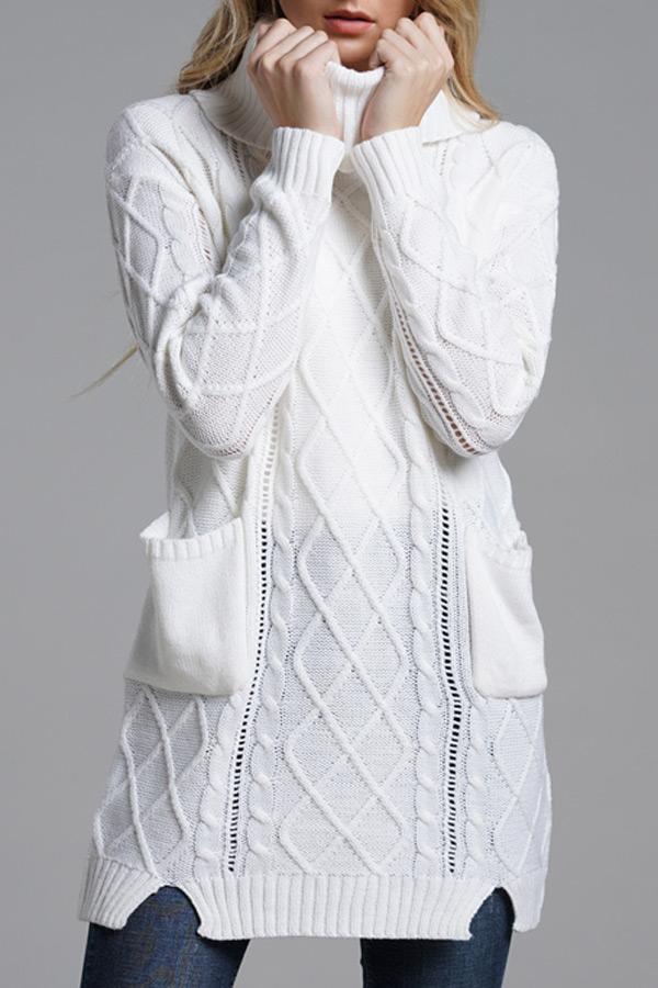 RadyRin Turtleneck Long Knit Sweater with Stylish Split Design