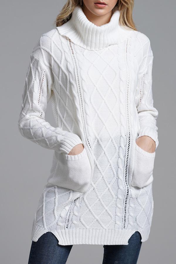 RadyRin Turtleneck Long Knit Sweater with Stylish Split Design