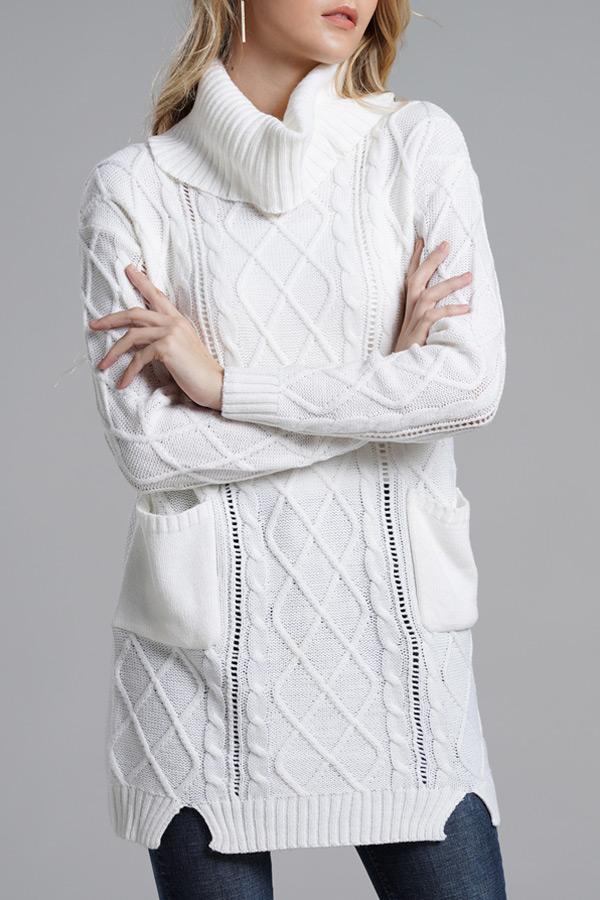 RadyRin Turtleneck Long Knit Sweater with Stylish Split Design