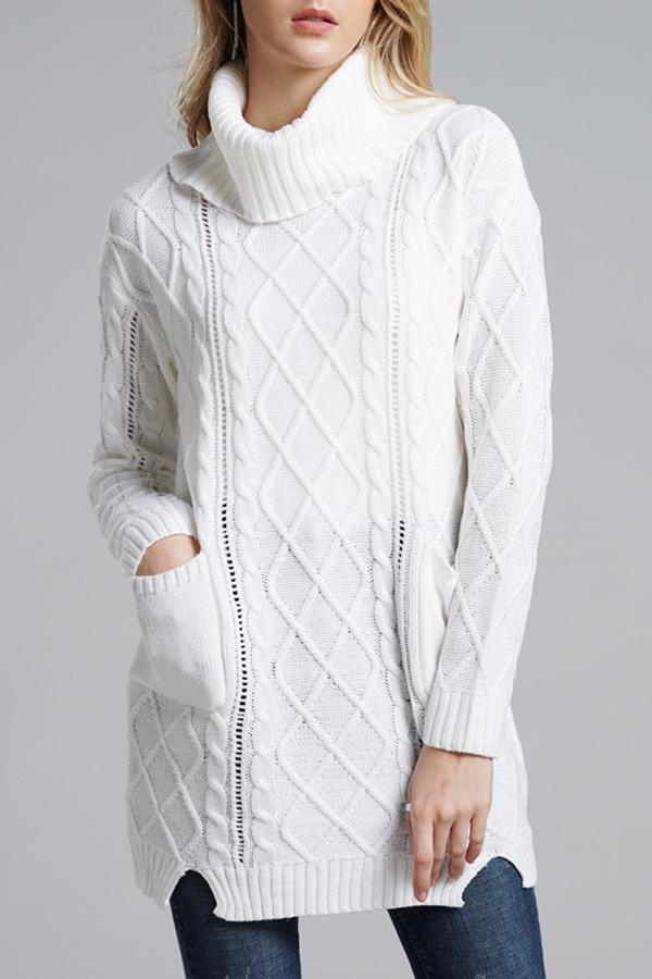RadyRin Turtleneck Long Knit Sweater with Stylish Split Design