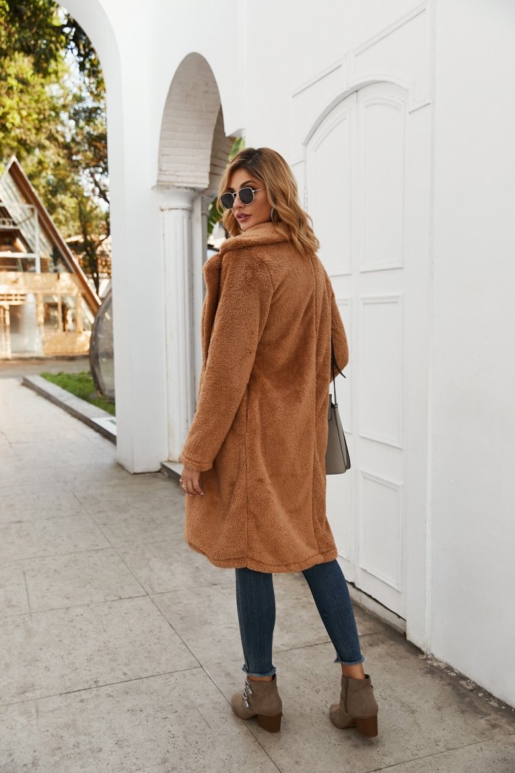 Elegant Brown Tweed Lapel Coat for Sophisticated Style