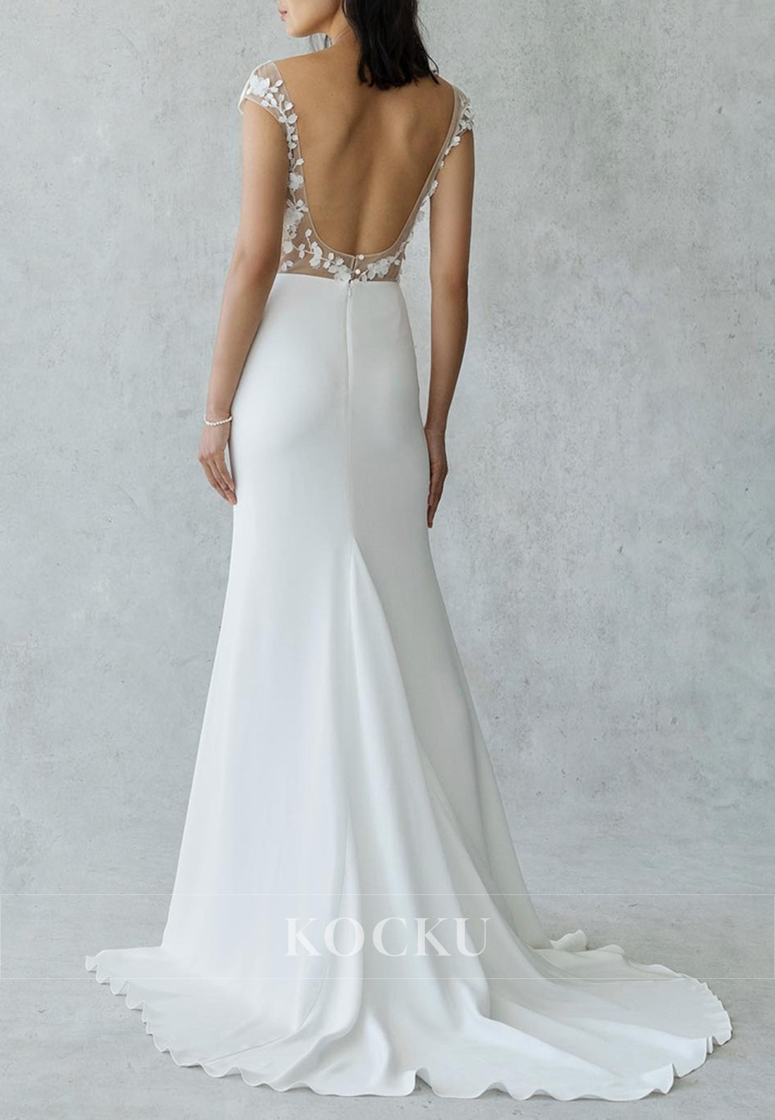Elegant Mermaid Wedding Dress with Plunge V - Neck, Sheer Back & Side Slit