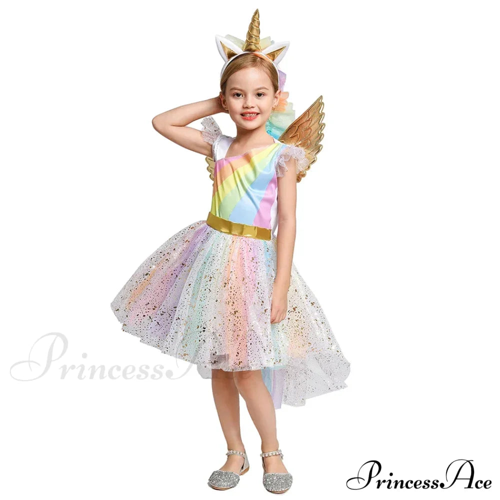 Unicorn Dress Girls Rainbow Princess Dance Ball Birthday Party Halloween Cosplay Costume Kid Costume