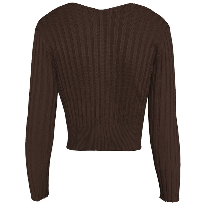 Trendy & Unique Ribbed Crop Cardigan in Coffee Color