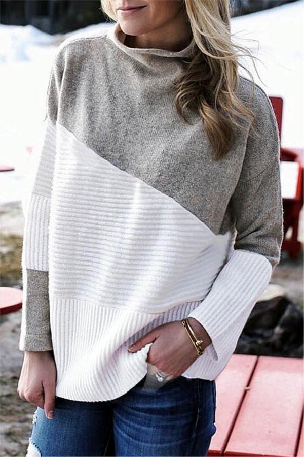 RadyRin Unique Patchwork Turtleneck Sweater for Stylish Comfort