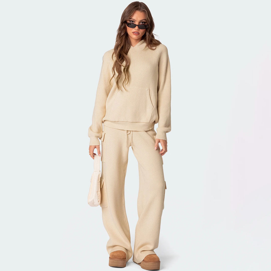 Trendy & Unique Rib Knit Hooded Sweater Pant Set