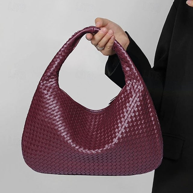 Hobo Leather Burgundy Bag Woven Faux Chic