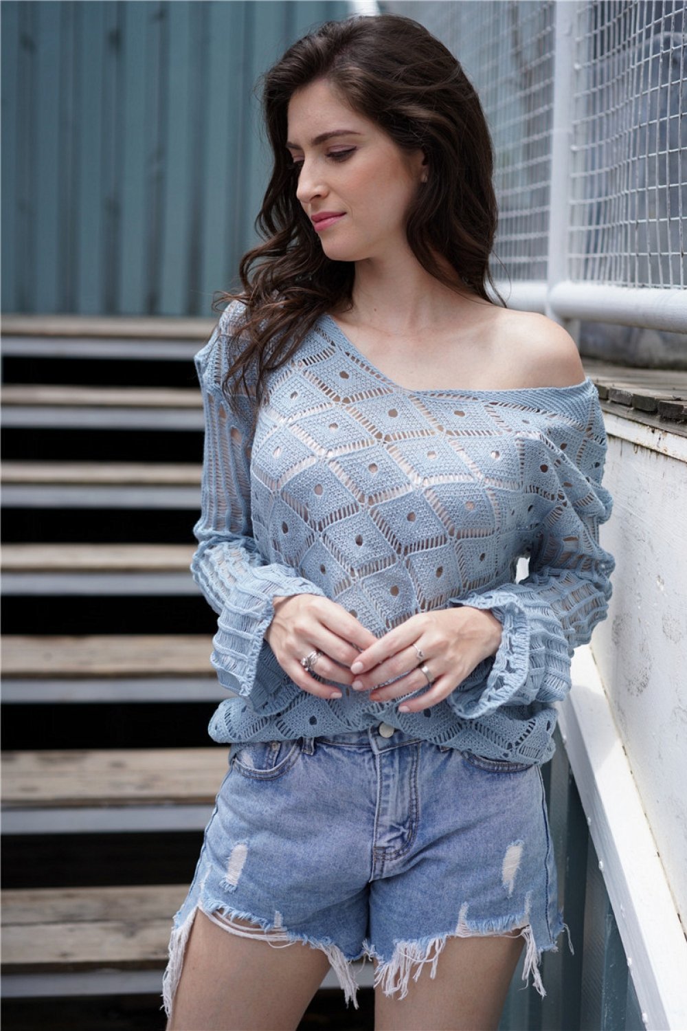 RadyRin Women's V Neck Hollow Out Sweater for Stylish Comfort