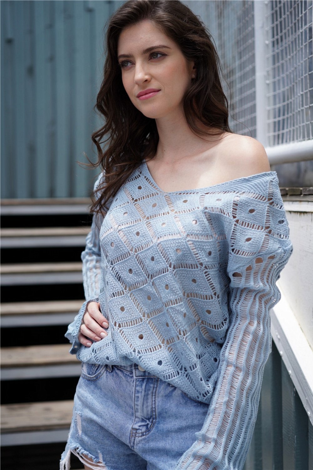 RadyRin Women's V Neck Hollow Out Sweater for Stylish Comfort