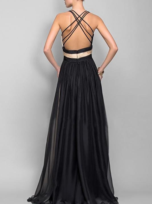 Chiffon V-Neck Sleeveless Pleated Maxi Gown