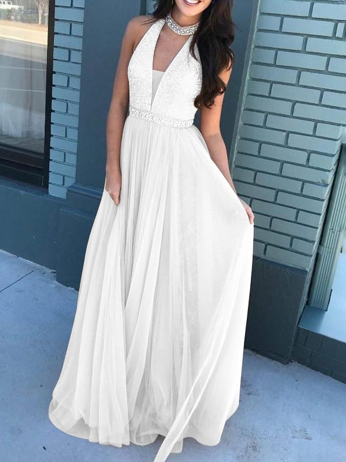 Sequin Halter Neck Tulle Ball Gown 2