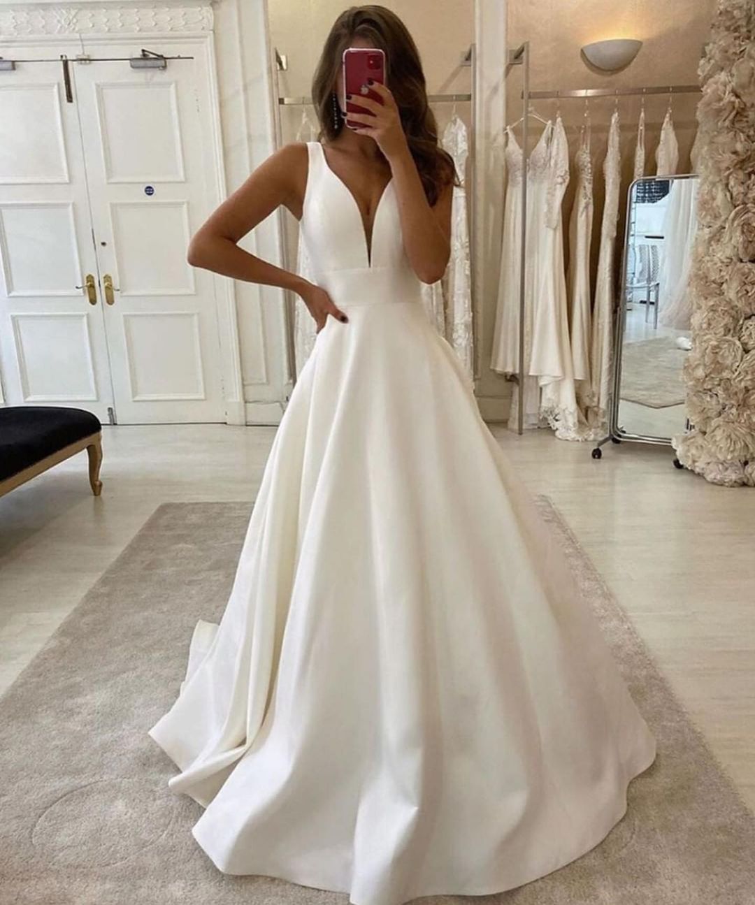 V-Neck Sleeveless Long Wedding Dress - Fashionpara