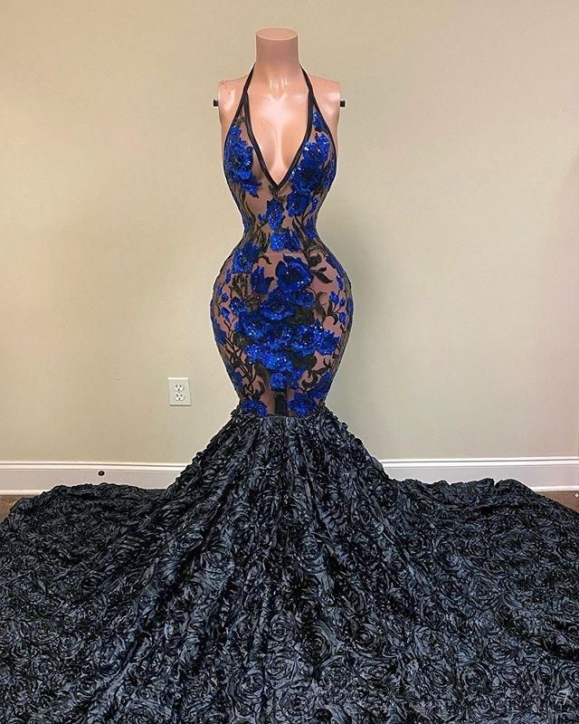 V-Neck Sleeveless Prom Dress Mermaid With Flowers Bottom - Fashionpara