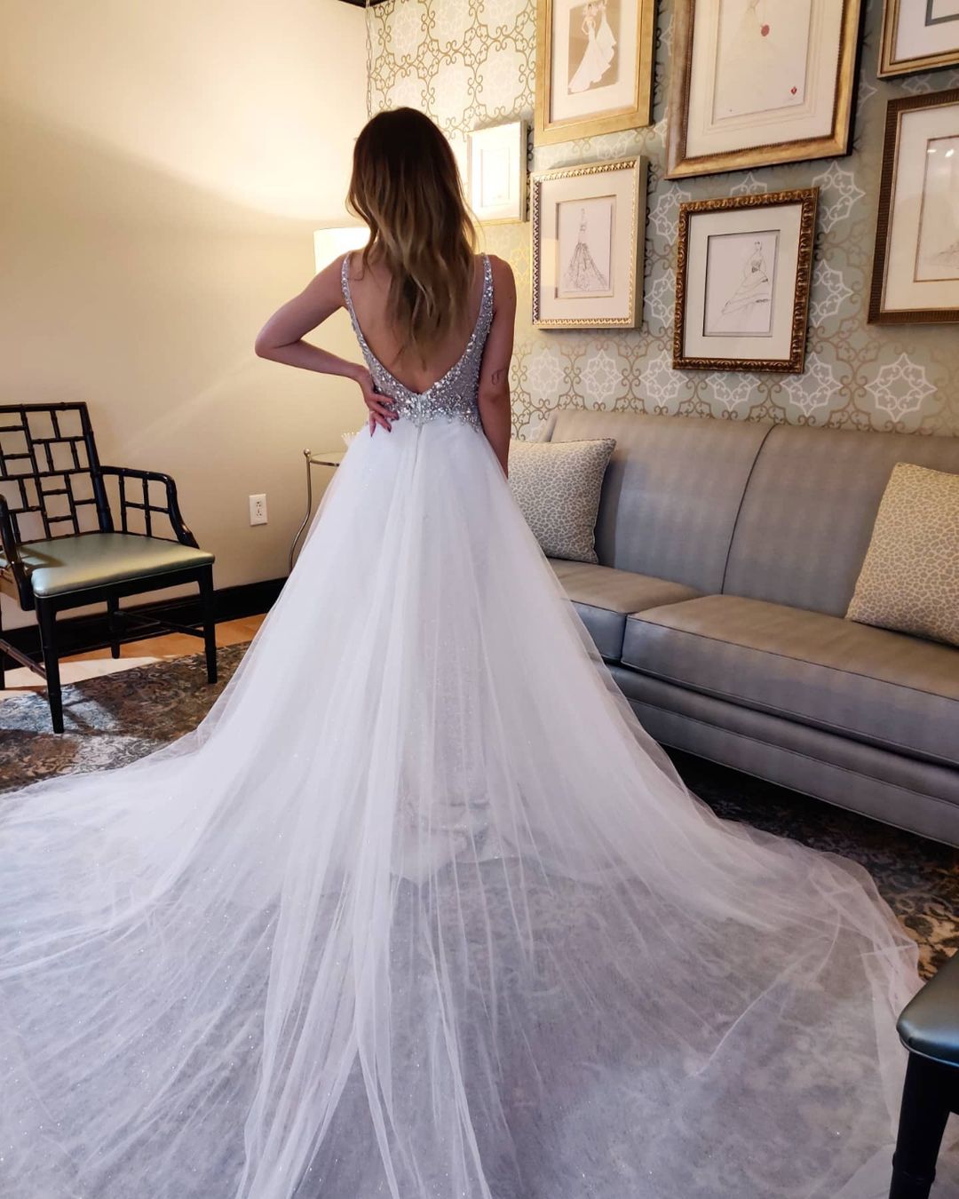 V-Neck Sleeveless Tulle Wedding Dress With Beads - Fashionpara