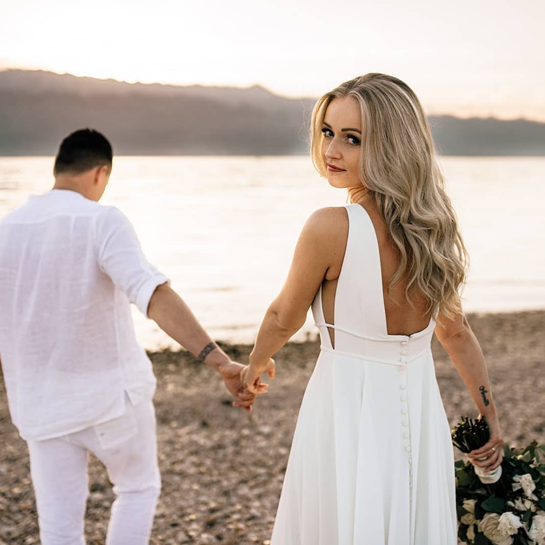 V-Neck Sleeveless Wedding Dress Beach Long - Fashionpara