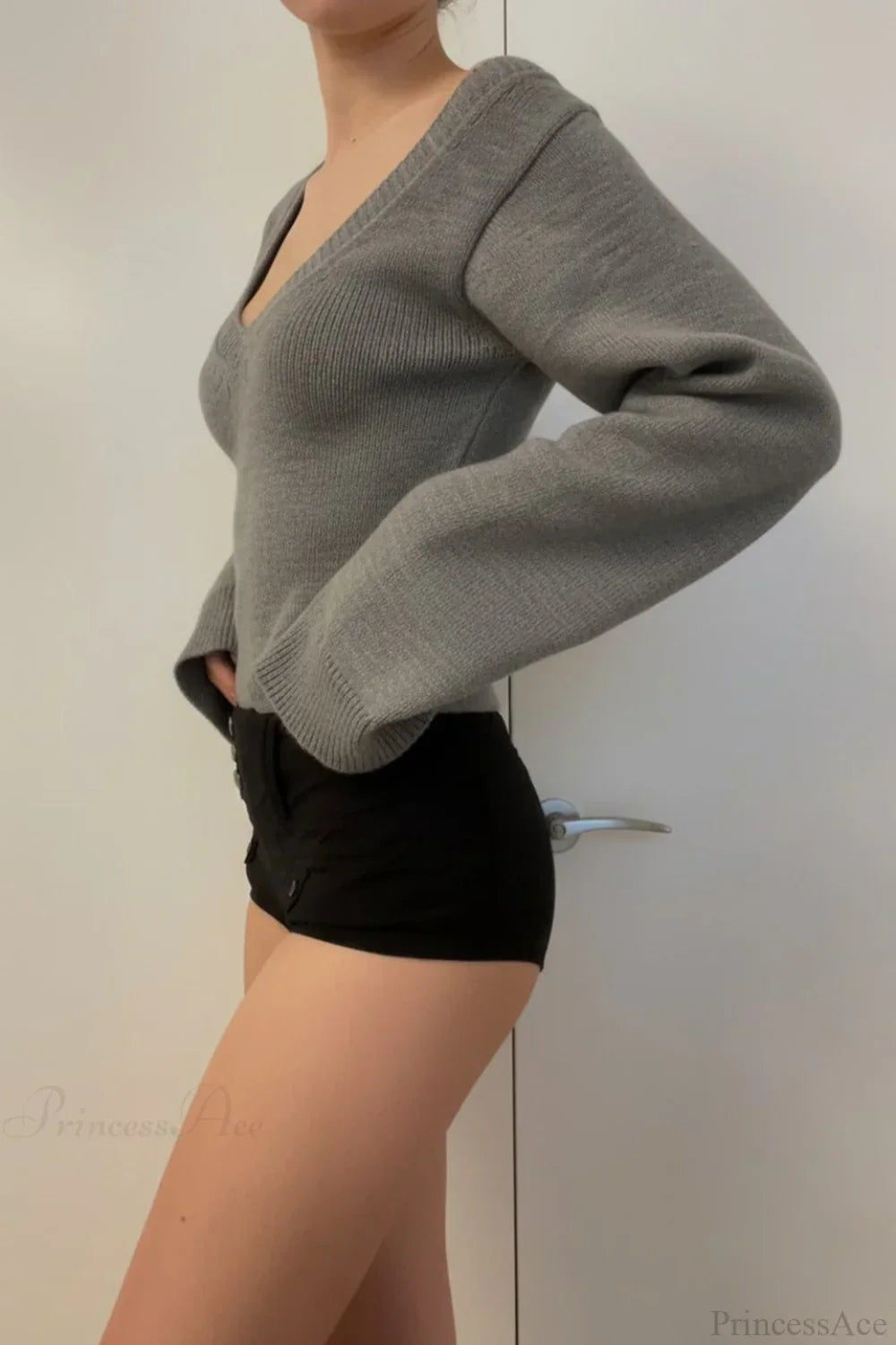 V Neck Solid Slim Knit Sweater 3