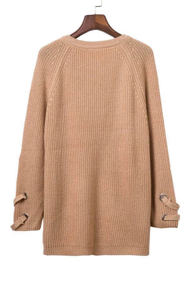 RadyRin V Neck Striped Bandage Sweater with Cross Ties