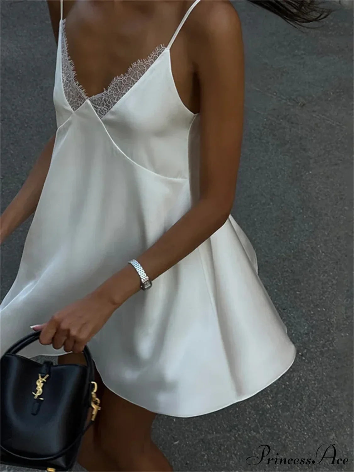 V-Neck White Spaghetti Mini Dress
