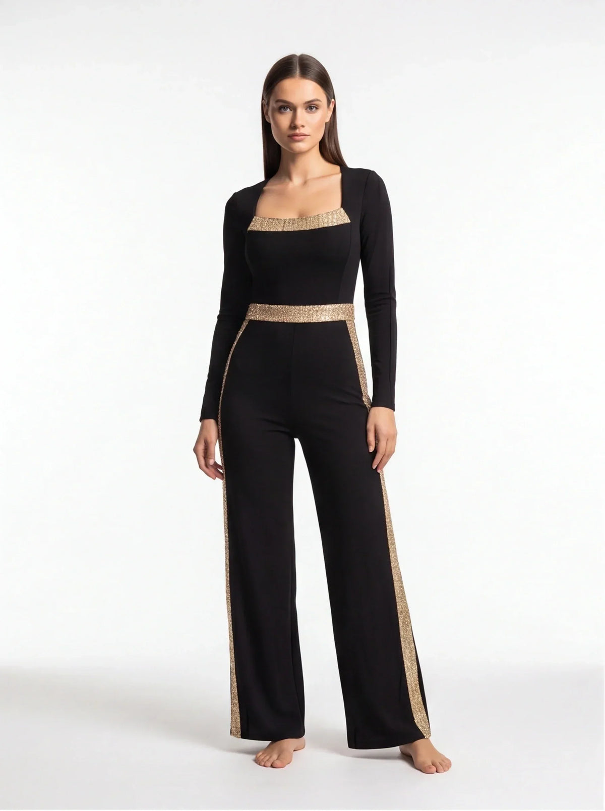 Mesh Deep V-Neck Long Sleeve High Split Midi Dress - View 3