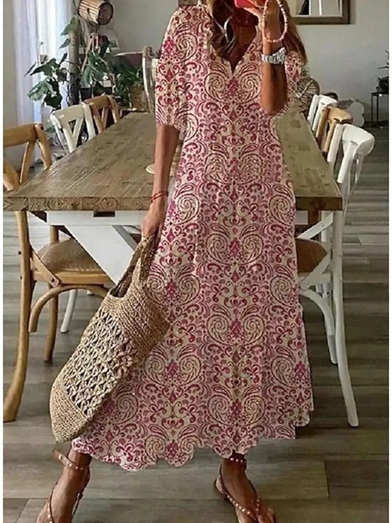 Floral Print Tassel Tie Drawstring Deep V-Neck Tiered Dress - View 5