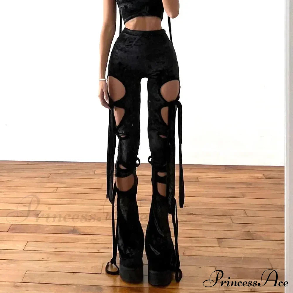 Velvet Hollow Out Pencil Halloween Pants