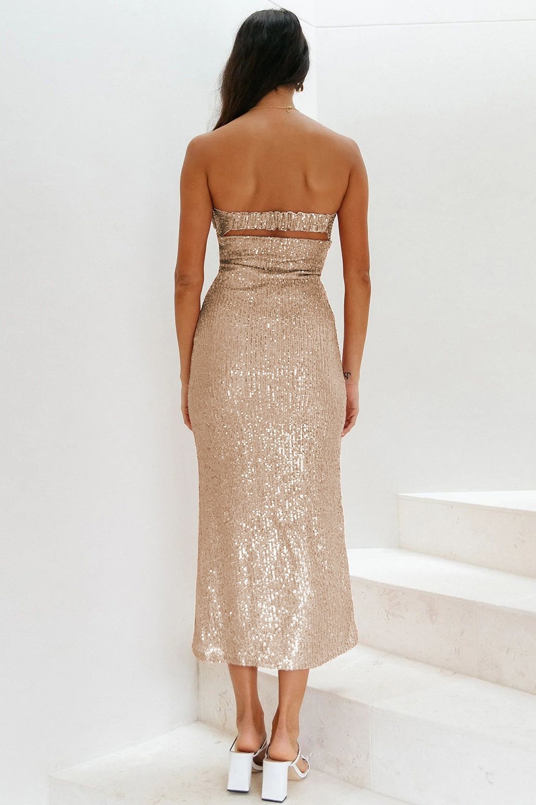 Sequin One Shoulder Cut Out Bodycon Maxi Dress - View 6