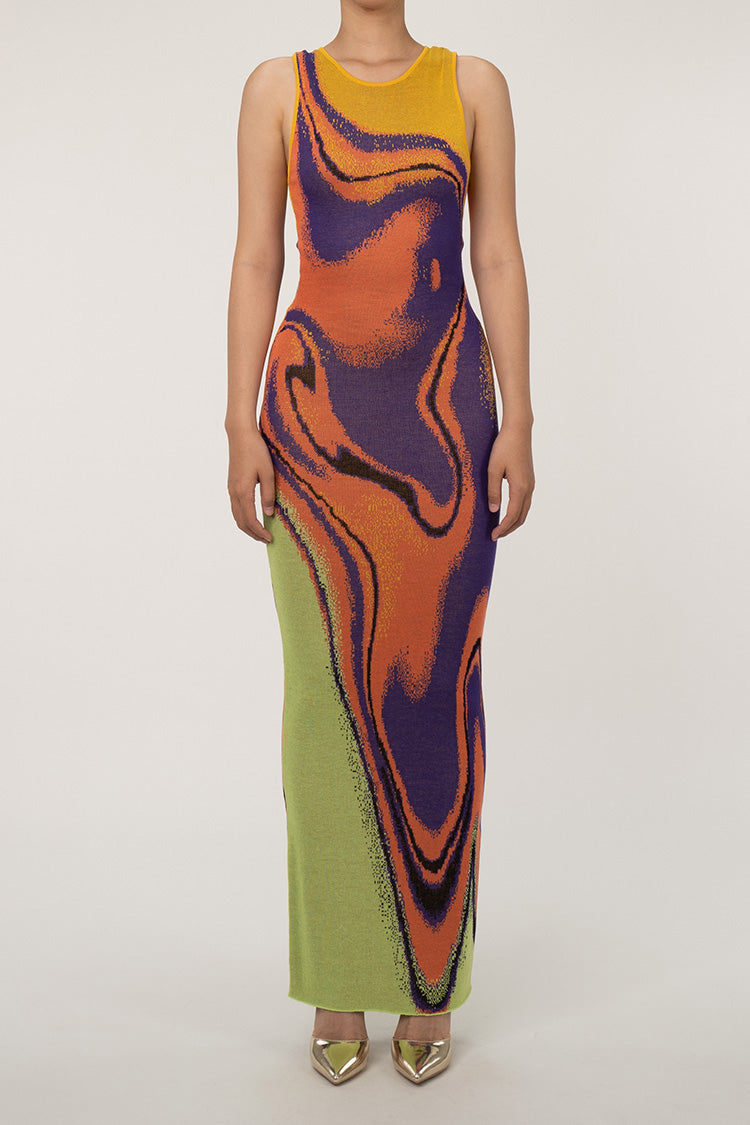 Vibrant Abstract Sleeveless Maxi Dress for Effortless Style