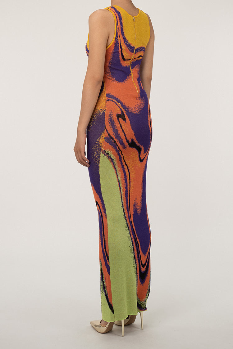 Vibrant Abstract Sleeveless Maxi Dress for Effortless Style