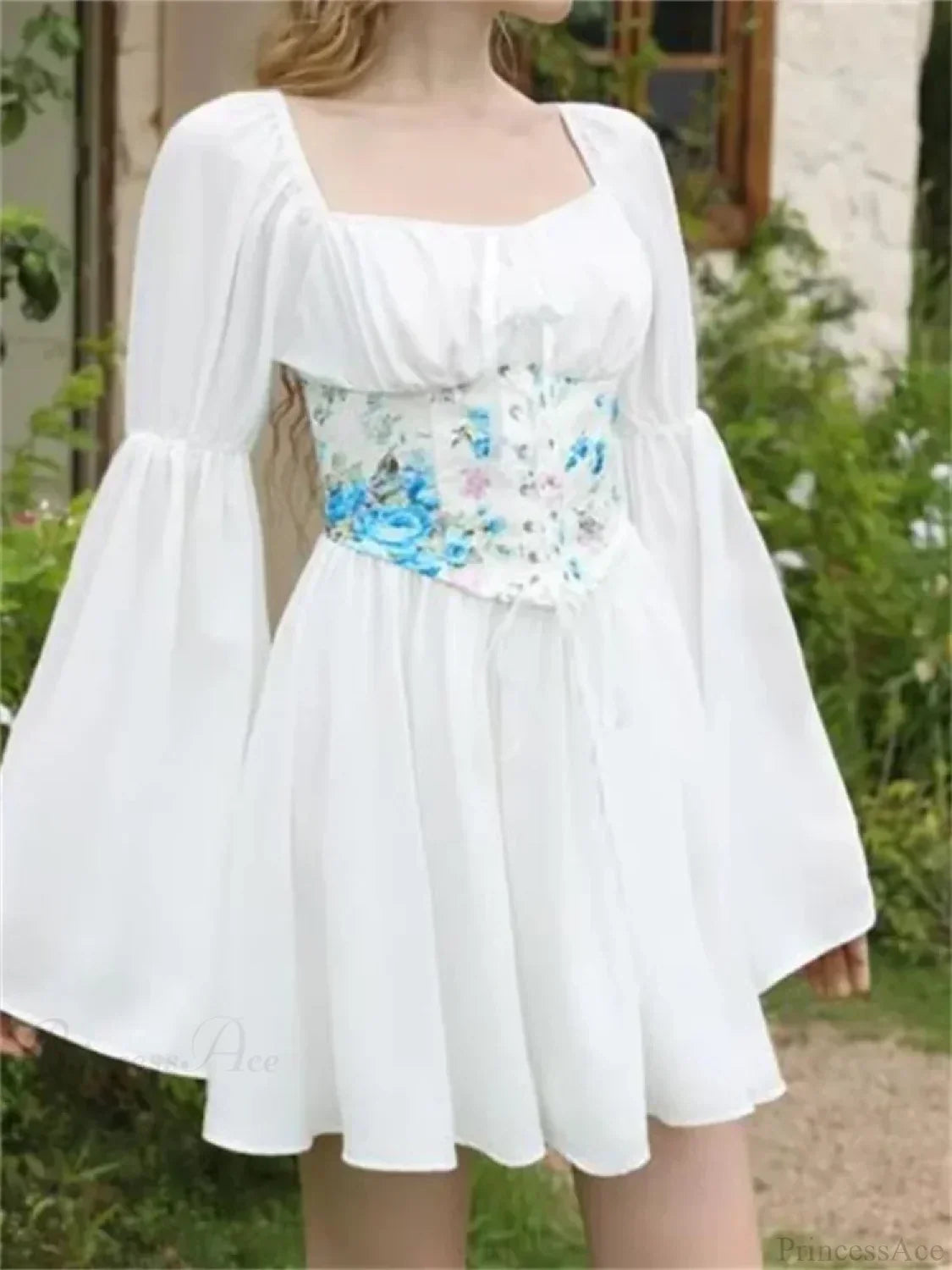 Floral Print Off Shoulder Ruffle Lace Up Corset Mini Dress - View 7