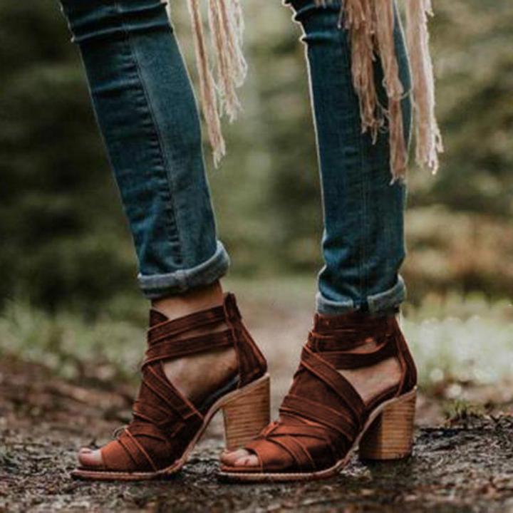 Vintage Buckle Strap Heel Sandals Chunky Heel Sandal