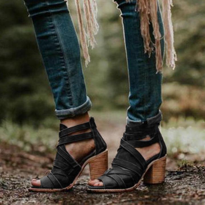 Vintage Buckle Strap Heel Sandals Chunky Heel Sandal