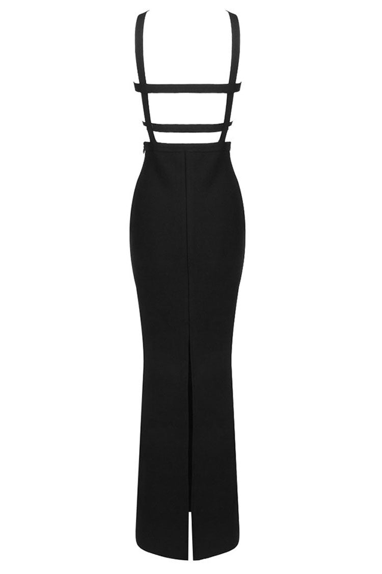 Vintage Cargo Pocket Bra Cutout Crossover Sleeveless Bandage Evening Maxi Dress - Fashionpara